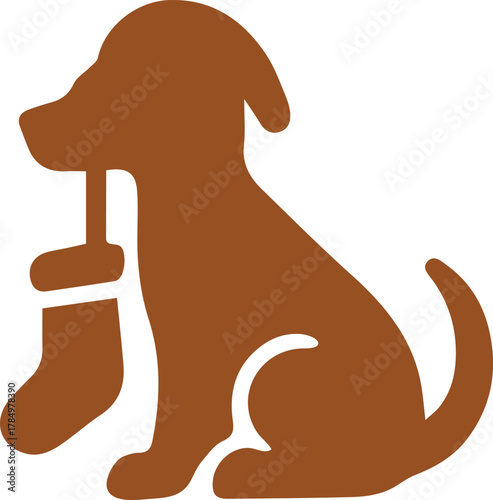 Festive dog silhouette with Christmas stocking, a heartwarming graphic portraying holiday spirit, pet companionship, and seasonal joy, ideal for various design projects