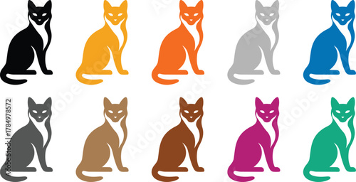Photos Colorful cat icons collection in two rows, Cat silhouette icons set vector illus