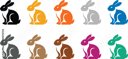 Φωτογραφία Rabbit silhouettes assortment in various colors, Colorful rabbit silhouette coll