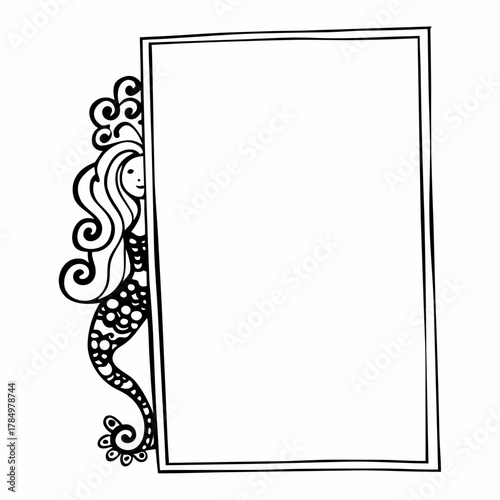 Beautiful coloring page tangle doodle mermaid silhouette