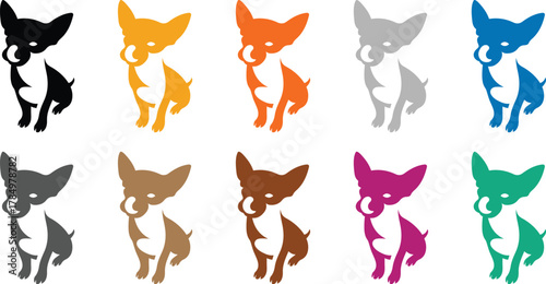Chihuahua dog silhouettes collection in multiple colors, Colorful chihuahua dog silhouette set vector illustration