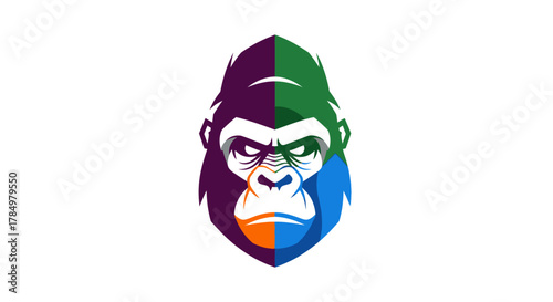 Vibrant gorilla head illustration showcasing a colorful spectrum design concept