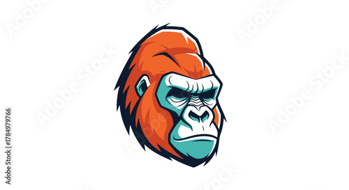 Cartoon Gorilla Head with Fierce Expression and Distinctive Color Palette Illustration