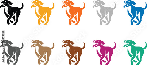 Stylized colorful dog silhouettes canine collection, Colorful dog silhouette set vector design