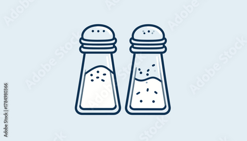Illustration of salt and pepper shakers on a light blue background.
