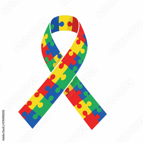 Autism Awareness Puzzle Ribbon Vector Design