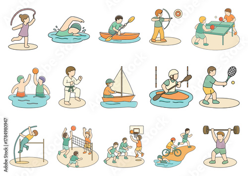 夏のスポーツとスキル競技のイラストセット、Summer Sports and Skill Games Illustration Set 