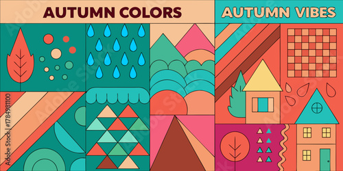 Abstract autumn geometric patterns and shapes representing fall colors and vibes