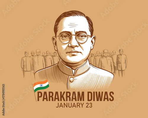 Fototapeta Indian freedom fighter Netaji Subhash Chandra Bose Vector art for Parakram Diwas