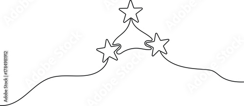 Three star shapes connected by a flowing line in a minimalist drawing