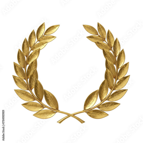 Golden laurel wreath symbolizing victory achievement and honor isolated on transparent background