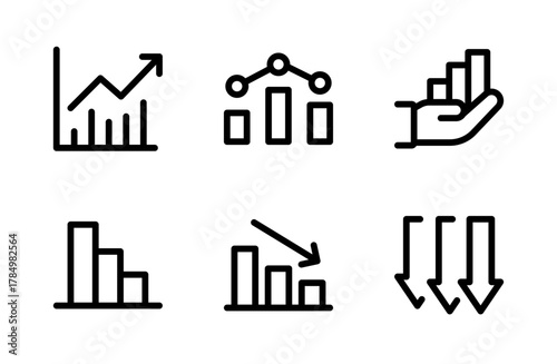 Dynamic Graph Chart Icon Set for Business and Data Analysis Design Projects, Statistical Illustration Collection for Reports and Presentations