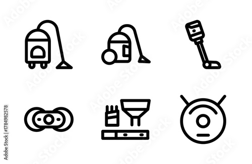 Powerful Vacuum Cleaner Icon Set for Home and Cleaning Design Projects, Household Appliance Illustration Collection for Maintenance and Hygiene Concepts
