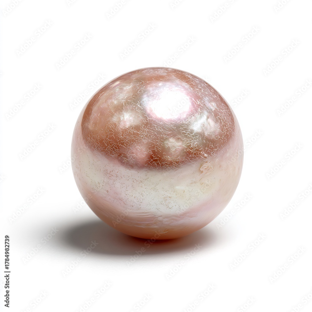 Fototapeta premium Single sugar pearl for cake decorating perfect sphere with an iridescent mother of pearl sheen isolated on a plain white background