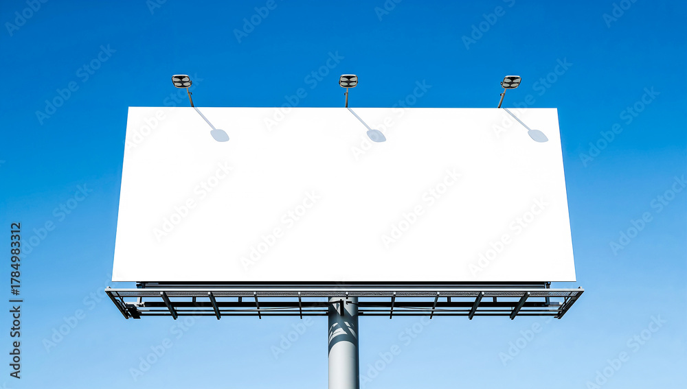Obraz premium Blank billboard against a clear blue sky, ready for advertising