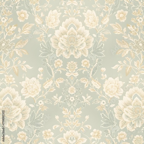 Traditional motifs floral seamless pattern background vector, texture, fabric and textile, wallpaper, packaging design minimalist background.eps Generative Ai