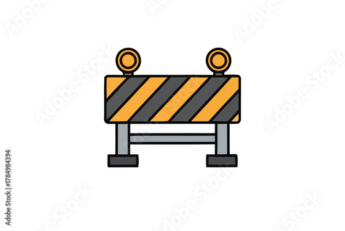 Road safety barrier icon, yellow and black striped barricade for construction or hazard warning