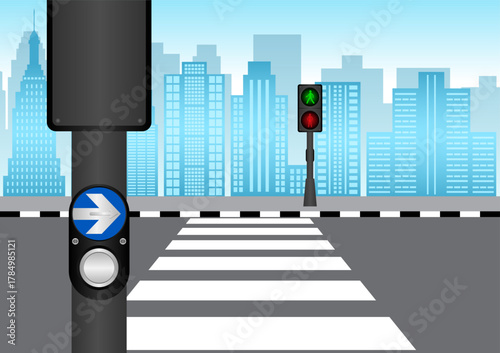 Crosswalk Button in the City. Pedestrian Traffic Button. Vector Illustration.