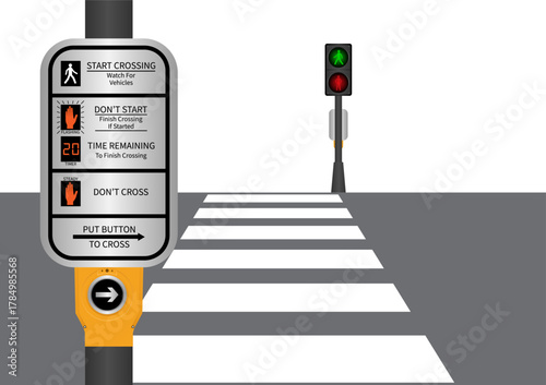 Crosswalk Button in the City. Pedestrian Traffic Button. Vector Illustration.