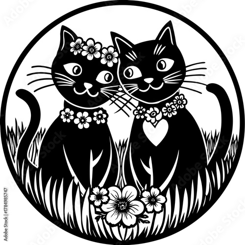 Two cats in love, Cute Cats in Love, Animals in love, cute cats, Springtime 