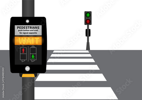 Crosswalk Button in the City. Pedestrian Traffic Button. Vector Illustration.