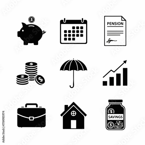 Simple Black Finance Icon Set Illustration for Business Investment