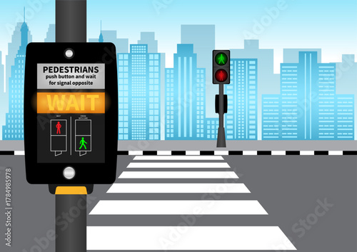 Crosswalk Button in the City. Pedestrian Traffic Button. Vector Illustration.