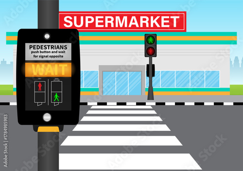 Crosswalk Button in the City. Pedestrian Traffic Button. Vector Illustration.