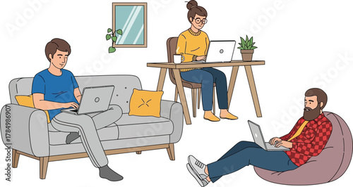 People working remotely from home on laptops