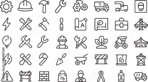 Construction and industry vector line icons set for engineering Vector