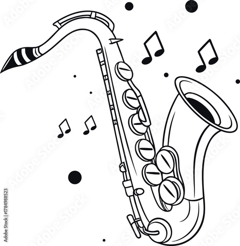 saxophone and musical notes