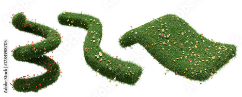 Curved Green Grass Paths with Flowers