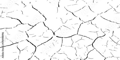 Black and white cracked dry earth texture background, drought soil broken ground pattern, parched land environmental disaster concept, climate change abstract cracked surface illustration for design u