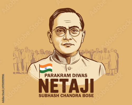 Tableau sur toile Indian freedom fighter Netaji Subhash Chandra Bose Vector art for Parakram Diwas