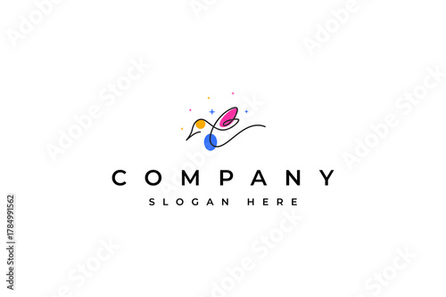 Hummingbird Flying Bird Abstract Line Art Creative Colorful Vector Logo Design Illustration