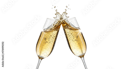 Two champagne glasses toasting isolated on transparent background for celebration