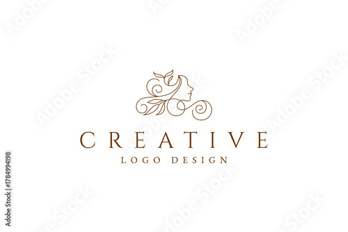 Beautiful woman luxury line art premium vector logo design for beauty salon and hair treatment design inspiration