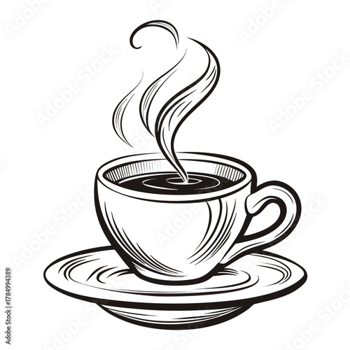 A steaming cup of coffee on a saucer