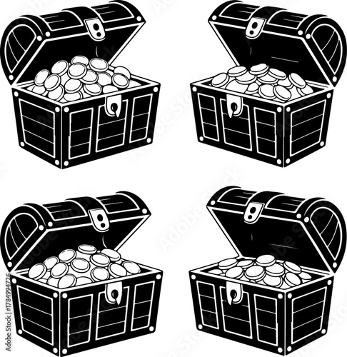 pirate treasure chests silhouette vector illustration