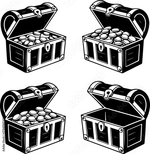 pirate treasure chests silhouette vector illustration