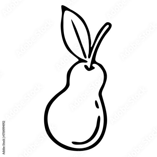 Vector illustration doodle hand drawn pear food fruit whole leaf stem element black fineliner pen