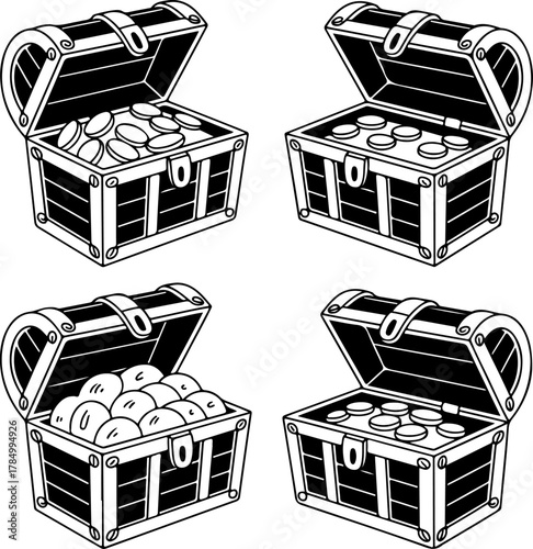 pirate treasure chests silhouette vector illustration