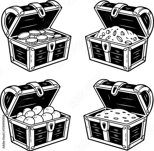 pirate treasure chests silhouette vector illustration