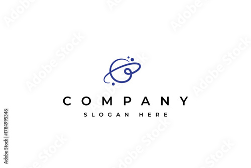 planet logo with orbital rings in abstract line design style concept