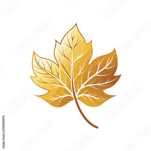 Golden leaf emblem vector with natural gradient fl background