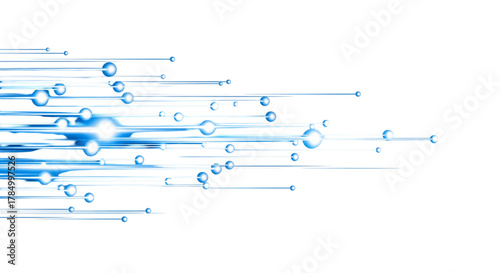 Abstract blue lines with water droplets isolated on transparent background