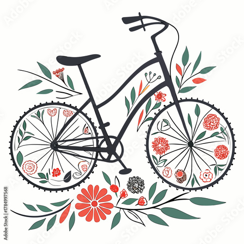 A bicycle adorned with flowers
