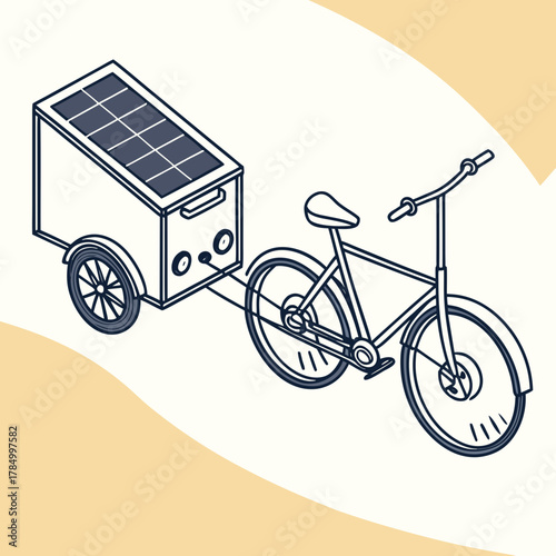 A bicycle pulling a solar panel trailer