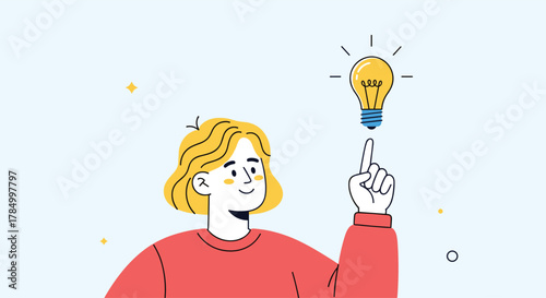 A person has a bright idea represented by a lightbulb above their head.