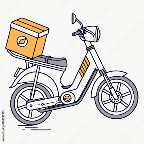Delivery scooter with a box in cartoon style